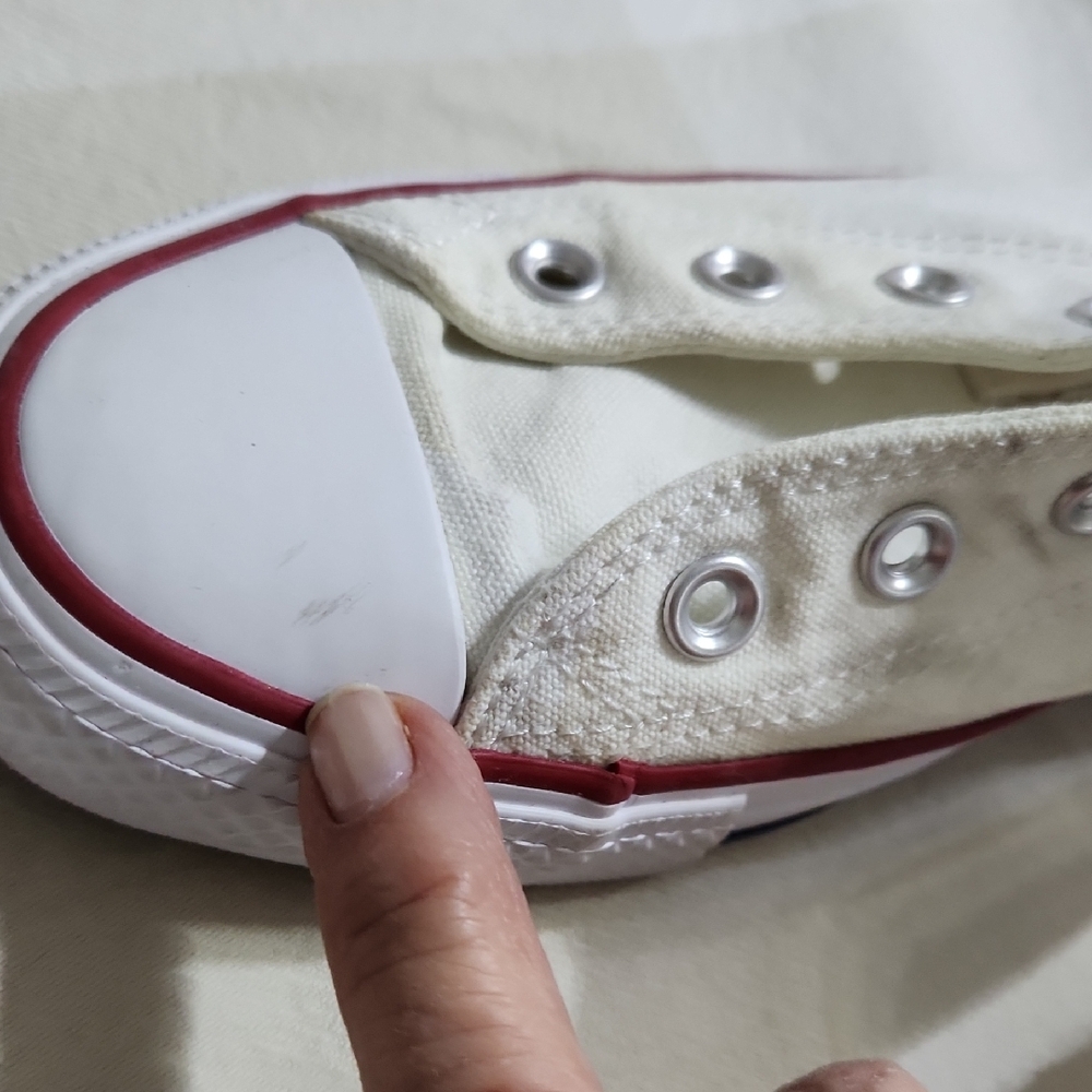 Converse High Tops in Cream with Red and Blue Accents - Picture 3 of 11